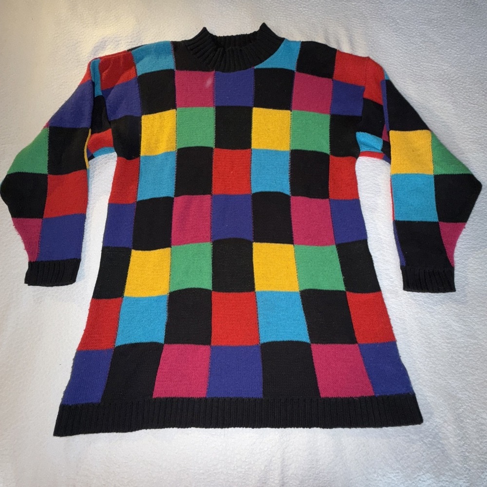 Vintage Rafaella Color Block Living Color Y2K Womens XL Sweater Knit Made In USA